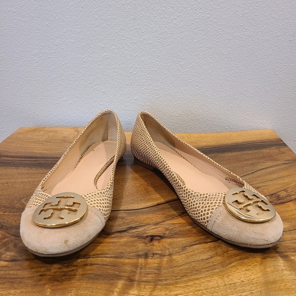 Tory Burch Reva Suede Toe Snake Print Ballet Flat - Picture 1 of 13